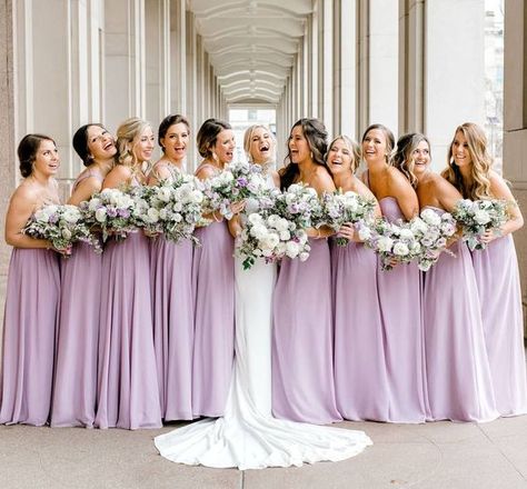 Lilac, Lavender and Blush June Wedding Color Palettes for 2024, Lilac Bridesmaid Dresses, Lavender Wedding Bouquets - ColorsBridesmaid Pastel Purple Bridesmaid Dresses, Lavender And Blush Wedding, Purple Wedding Dress Bridesmaid, Bridesmaid Dresses Lavender, June Wedding Colors, Vestido Color Lila, Light Purple Bridesmaid Dresses, Lilac Wedding Themes, Light Purple Wedding