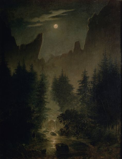 Uttewalder Grund Caspar David Friedrich circa 1825 oil on canvas 91.5 × 70.5 cm David Friedrich, Caspar David Friedrich, Arte Van Gogh, Ethereal Art, Painting Reproductions, Landscape Wall Art, Dark Art, Full Moon, Classic Art