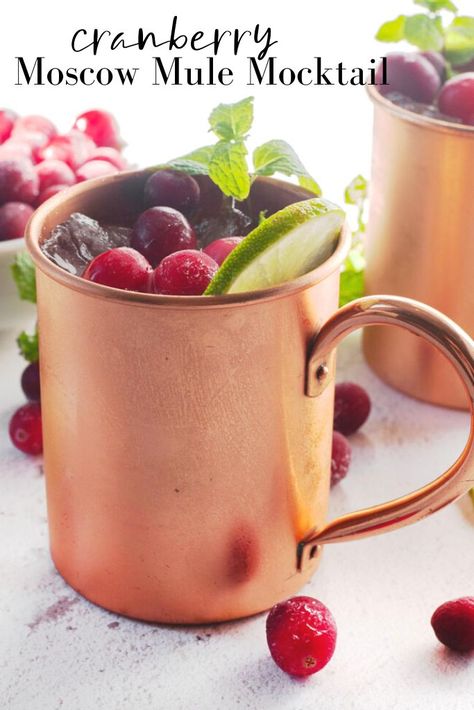 5 minutes · Vegetarian · Serves 1 · This Cranberry Moscow Mule Mocktail is refreshing and full of flavor and an alcohol free drink perfect for dry January. #mocktails #moscowmule #dryjanuary #alchoholfreedrinks #mocktailrecipes Mule Mocktail Recipe, Cranberry Mocktail, Cranberry Moscow Mule, Moscow Mule Recipe, Festive Appetizers, Mule Recipe, Alcohol Free Drinks, Healthy Holiday Recipes, Dry January