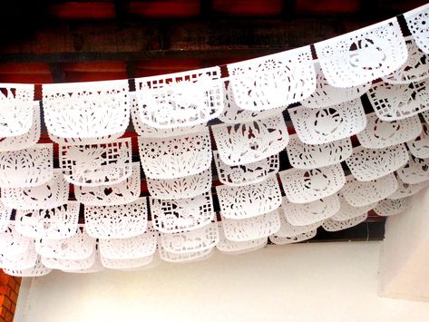 White Papel Picado, Mexican Banner, Mexican Wedding Decorations, Papel Picado Wedding, Mexican Papel Picado, Wedding Flags, Mexican Themed Weddings, Papel Picado Banner, Mexican Fabric