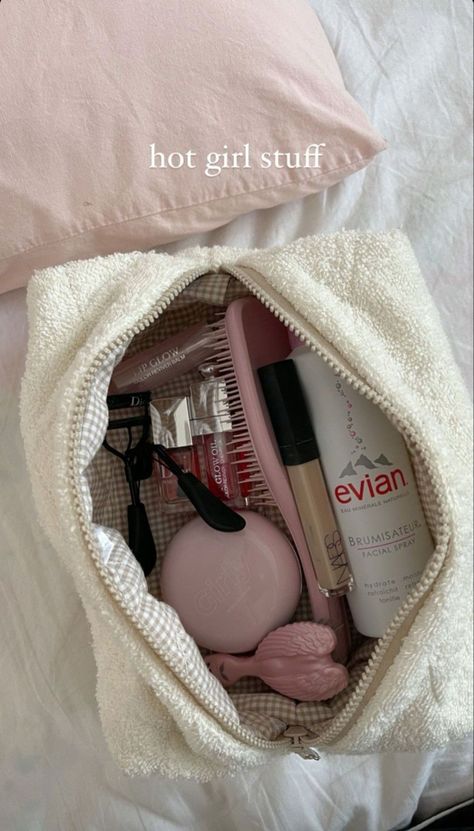 Clean girl, what’s in my bag, what’s in my makeup bag, skincare essentials, Starbucks, rich girl, pink girl aesthetic, pretty things, nice things, grwm, hair care, hair rollers, blowout, clean girl essentials Girl Essentials, Pink Lifestyle, Aesthetic Bags, Purse Essentials, Pink Skin, Pretty Skin Care, Facial Spray, Pretty Skin, What In My Bag