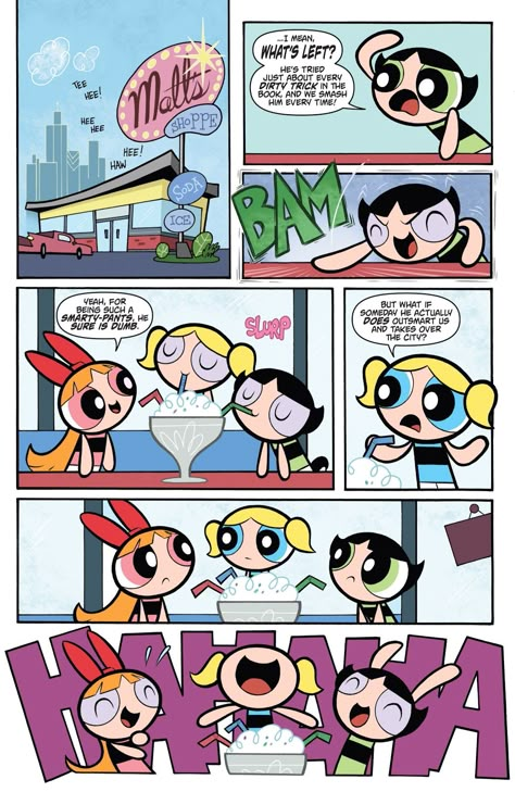 Ppg Comic, Powerpuff Girls Comic, Logo Motion Graphics, Blossom Bubbles And Buttercup, Powerpuff Girls Wallpaper, Comic Book Layout, Bond Paper Design, Oliver And Company, Comic Book Art Style