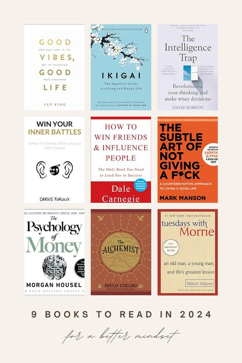 Books for improved minset, self improvement, discipline. follow for more - (good vibes, good life, ikigai, the intelligence trap, win your inner battles, how to win friends & influence people, the subtle art of not giving a f*ck, Psychology of money, the alchemist, tuesdays with morrie.) YOU CAN GET THE BOOKS FROM BELOW!! Win Your Inner Battles Book, Books To Read For Intelligence, Good Vibes Good Life, Better Mindset, Psychology Of Money, Tuesdays With Morrie, Fairy Grunge Aesthetic, Influence People, Best Self Help Books