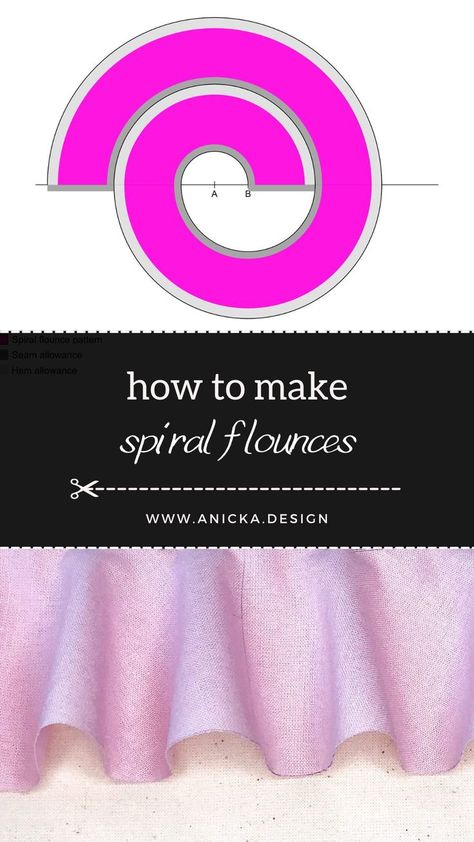 Pink spiral flounce pattern. Flounce Pattern, Pattern Drafting Tutorials, Spiral Pattern, Skirt Patterns Sewing, Flounced Dress, Sewing Skirts, Easy Sewing Patterns, Diy Sewing Clothes, Pattern Drafting