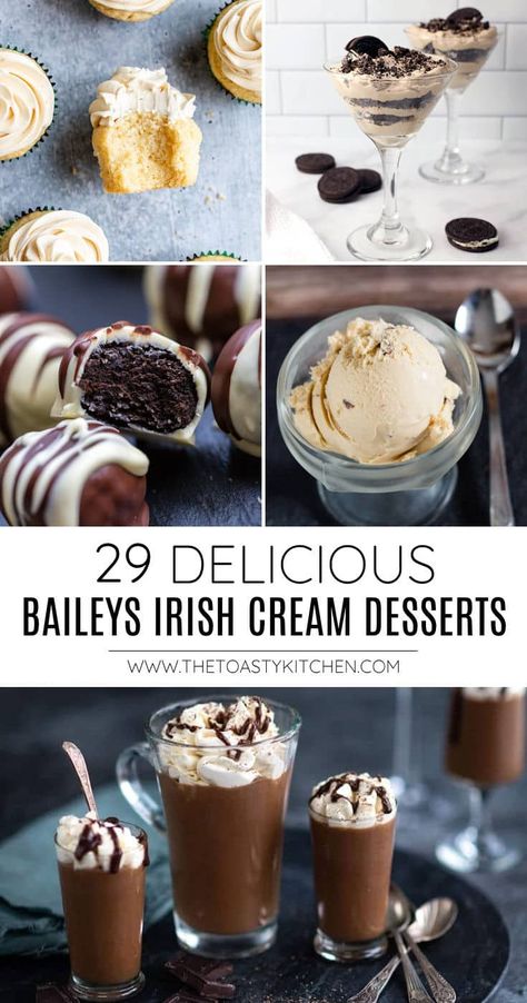 29 Baileys Irish Cream Dessert recipes roundup by The Toasty Kitchen. Not only does Irish cream make an excellent cocktail, but it's also the perfect ingredient for your next dessert recipe! I've gathered 29 of my favorite Baileys dessert recipes to share with you today. From cookies to ice cream, you'll find something to love on this list. #baileys #baileysirishcream #irishcream #desserts #irishcreamdesserts #baileysdesserts #stpatricksday #mardigras #christmas #chocolate #homemade #... Baileys Dessert Recipes, Baileys Desserts, Irish Cream Ice Cream, Irish Cream Desserts, Irish Dessert, Baileys Irish Cream Cake, Irish Dessert Recipes, Baileys Dessert, Baileys Irish Cream Recipes