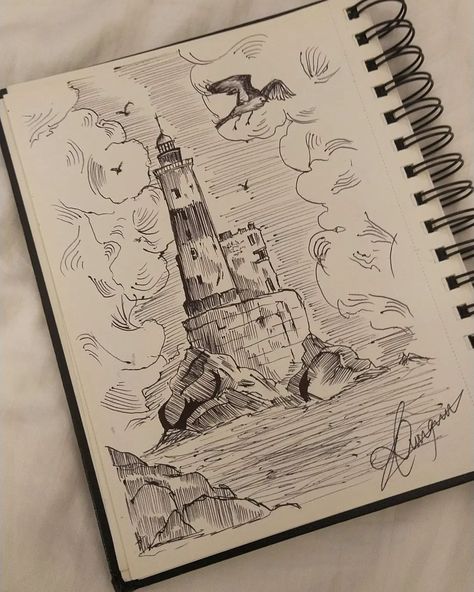 Lighthouse ✨ (Inspo-pinterest) #art #artistsoninstagram #artreels #draw #drawing #sketch #sketchdaily #sketchbook #ink #inkdrawing How To Sketch With Pen, Lighthouse Drawing Simple, Lighthouse Drawing Sketch, Light House Sketch, Light House Drawing Sketches, Light House Drawing, Yacht Drawing, Lantern Sketch, Lighthouse Sketch