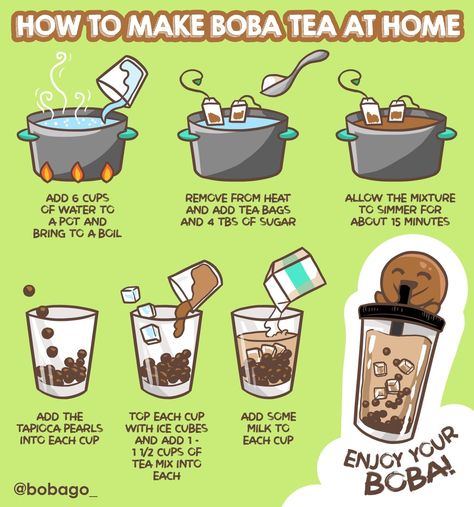 How To Make A Cup Of Tea, Milk Tea Recipe No Boba, Easy Boba Recipe, Make Boba At Home, Boba Milk Tea Recipe, Diy Boba Tea, Boba At Home, Diy Bubble Tea, Diy Boba