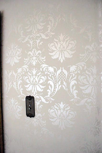 Off white walls with gold stencil Glam Nursery, Wallpaper Accent Wall, Stenciling, Stencils Wall, Accent Walls, Wall Treatments, Wall Paint, Home Projects, Damask