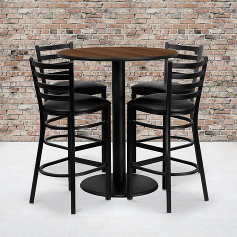 PRICES MAY VARY. Bar Height Table and Stool Set Set Includes 4 Barstools, Round Table Top and Round Base Designed for Commercial and Home Use Round Table PRODUCT MEASUREMENTS: Table Size: 36"W x 36"D x 42"H; Chair Size: 17"W x 18"D x 42.25"H; Back Size: 15"W x 12"H; Seat Size: 16.75"W x 16.5"D x 31"H Don't have time to search through hundreds or thousands of table and seating options? This complete Bar Height Table and Stool set saves you time to focus on your growing business.   This set includ Metal Barstools, Laminate Table Top, Bar Table And Stools, Mahogany Table, Bar Table Sets, Bar Height Table, Black Bar Stools, Walnut Table, Restaurant Tables