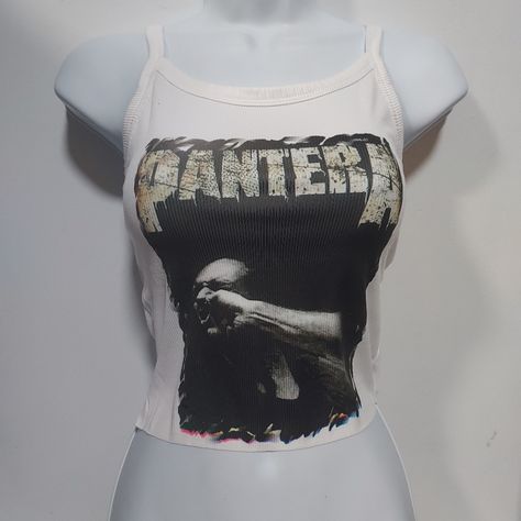 Cropped Tank Hand Cropped Sublimated Ink Never Cracks Or Fades Cropped Tops Aesthetic, Edgy Tank Tops, Scene Crop Top, Ribbed Tank Top Outfit, Pantera Shirt, Vintage Clothing Aesthetic, Grunge Crop Top, Cross Crop Top, Country Jeans