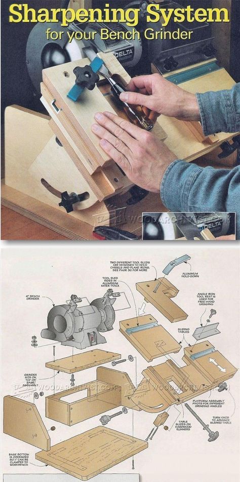 Bench Grinder Tool Rest Plans - Sharpening Tips, Jigs and Techniques | <a href="http://WoodArchivist.com" rel="nofollow" target="_blank">WoodArchivist.com</a> Bench Grinder, Sharpening Tools, Emerald Rings, Wood Shop Projects, Shop Tools, Homemade Tools, Wood Tools, Woodworking Jigs, Woodworking Bench