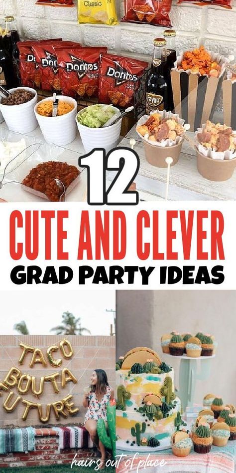 Here are 12 super cute and easy DIY graduation party ideas! You will love these for a high school or graduation party, decoration inspiration, activities and food ideas. All affordable and adorable grad party ideas. Shop Graduation Party, Graduation Party Lunch Ideas, Homecoming Dinner Ideas High School, Affordable Graduation Party Ideas, Graduation Party Foods Ideas, Graduation Party Ideas Poolside, Funny Grad Party Ideas, Sports Theme Graduation Party, 6th Grade Graduation Party Ideas