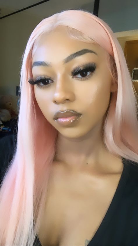 Light Pink Hairstyles, Light Pink Wigs For Black Women, Light Pink Hair Black Women, Icy Pink Hair, Platinum Pink Hair, Light Pink Lace Front Wig, White Pink Hair, Light Pink Hair Color, Pastel Pink Wig