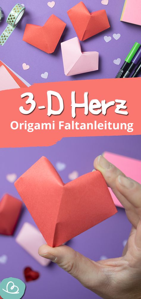 Das voluminöse Herz aus Papier eignet sich perfekt als Geschenkdekoration oder zum Beispiel als Streudeko auf einem schön gedeckten Tisch. DIY mit Herz, einfach und schnell gebastelt. #origami #diy #herz #herzfalten #3D #herzauspapier #faltanleitung #papierfalten #heart #love #dekoration #valentinstag #hochzeit #einfachundschnell Origami Design, 3d Origami, Diy Origami, Heart Love, Summer Fun, Valentine Gifts, Diy And Crafts, Origami, Graffiti