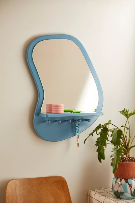 Modern Shape Mirror, Tool Storage For Small Spaces, Cool Shaped Mirrors, Fun Shaped Mirrors, Urban Outfitters Dorm Room Ideas, Unique Home Decor Accessories, Diy Small Shelf Ideas, Cute Wall Mirrors, Cute Wall Mirror