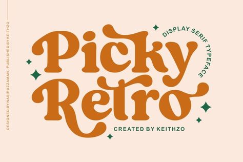 Picky Retro font is a bold and charismatic display serif font that brings a touch of vintage flair to your designs. Its strong and distinctive letterforms evoke a sense of classic elegance while adding a hint of playful nostalgia. Whether you’re designing logos, headlines, or invitations, Picky Retro adds a timeless charm that’s sure to […] Get your free download of the Picky Retro Font now at FreeFontDL - Free Font Download! Tattoo Generator, Logos Vintage, Logos Retro, Business Fonts, Font Ideas, Retro Quotes, Groovy Font, Wallpaper Retro, Logos Ideas