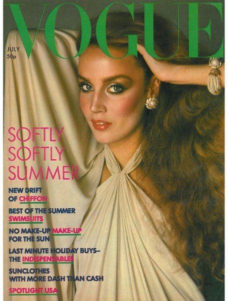 Jerry Hall by Barry Lategan Vogue UK July 1976 Peter Lindberg, 70s Vogue, Vintage Vogue Covers, Patti Hansen, Vogue British, Jerry Hall, Vogue Magazine Covers, Lauren Hutton, Fashion Cover