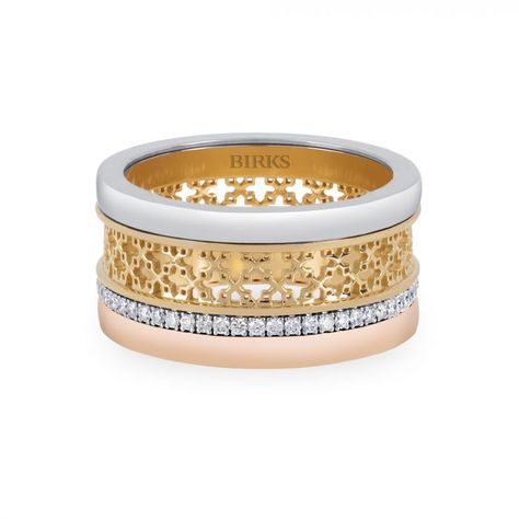 Birks Dare to Dream Diamond Tri-Gold Ring | Maison Birks Dare To Dream, Types Of Diamonds, Diamond Free, Rose Gold Band, Gold Collection, Gold Band, Huggies Earrings, Gold Yellow, Gold Bands