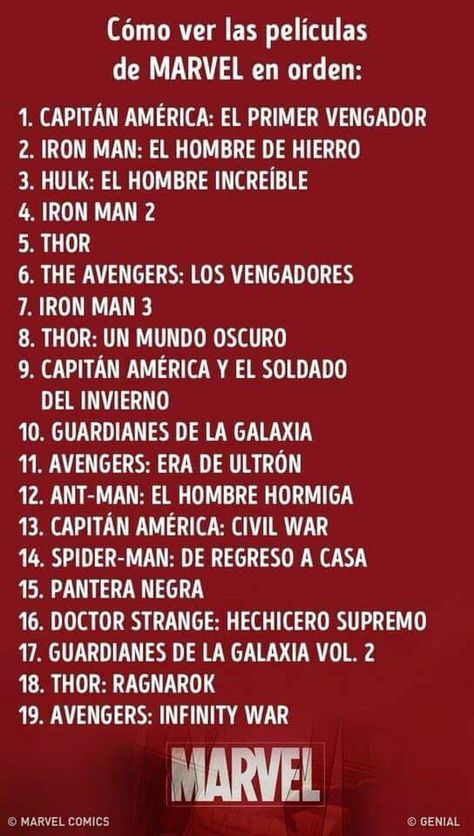 Como ver las peliculas de Marvel en orden Mundo Marvel, Girly Movies, Teen Movies, Love Film, Marvel Films, Marvel 3, Marvel Vs, Comic Movies, Movie List