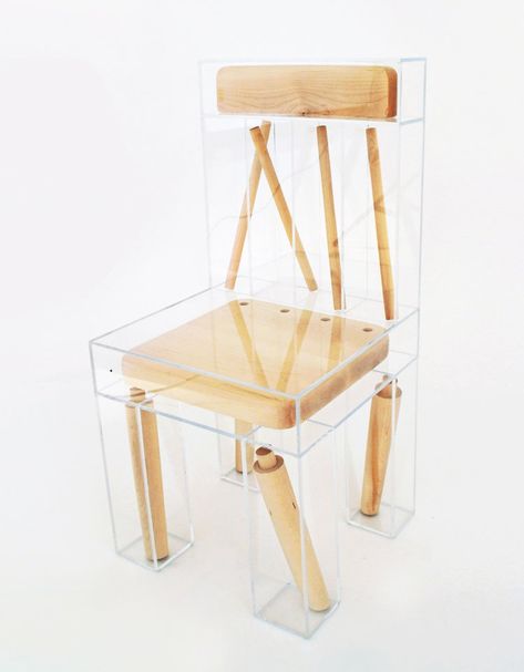 An Exploded Chair Made Using a Wood Chair Disassembled and Sealed Within Clear Acrylic Boxes Butik Design, Poltrona Design, Desain Lanskap, Objet Design, Chaise Design, Take A Seat, Cool Chairs, A Chair, Interior Furniture