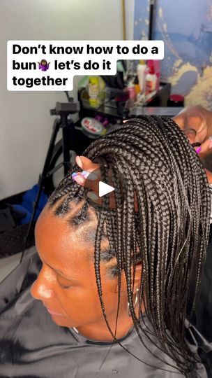 If you don’t know how to do a bun. Watch this👀. #bun #buntutorial #atlanta #atl #atlantahairstylist #knotlessbraids #knotless #gwinnett | Bella’s Braid Chateau Box Braids Hairstyles In A Bun, High Bun Box Braids, High Bun Knotless Braids, How To Do A Bun With Knotless Braids, Knotless Braid Bun Styles, How To Put Knotless Braids In A Bun, Knotless Bun Hairstyles, How To Put Your Braids In A Bun, Knotless In A Bun