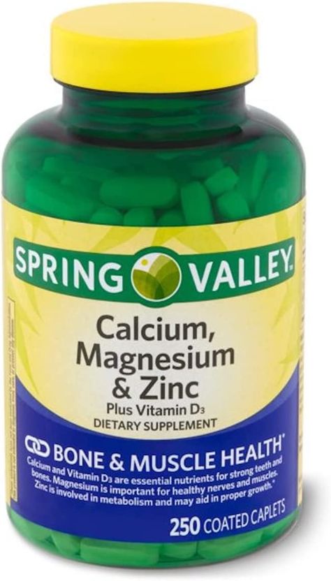 Amazon.com: Spring Valley - Calcium Magnesium and Zinc, Plus Vitamin D3, 250 Coated Caplets : Everything Else Zinc Benefits, Calcium And Vitamin D, Strong Teeth, Natural Face Cleanser, Vitamin D Supplement, Calcium Supplements, Pinterest Business, Calcium Vitamins, Spring Valley