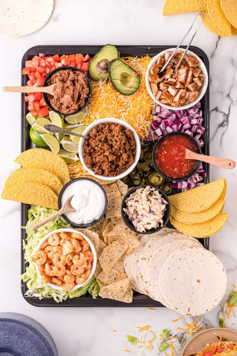 Make Your Own Taco Board Taco Charcuterie Board Ideas, Charcuterie Dinner Board, Girls Night Charcuterie Board, Taco Charcuterie Board, Taco Charcuterie, Build Your Own Taco, Charcuterie Dinner, Bring A Board, Taco Board