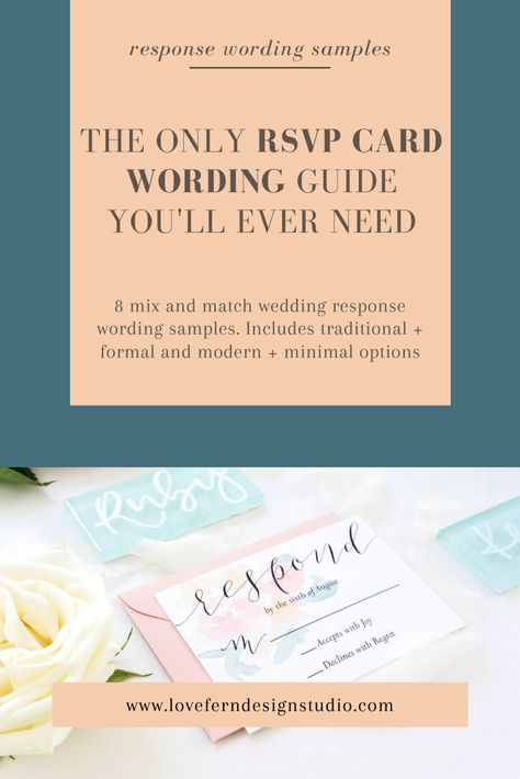 This guide will help you know what to include on your RSVP card and in what order. Rsvp Wedding Cards Wording, Rsvp Wording, Fern Design, Boho Invitations, Wedding Response Cards, Invitation Calligraphy, Creative Invitations, Calligraphy Wedding Invitation, Budget Saving