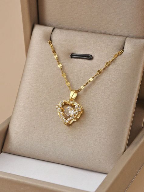 1pc Stainless Steel Heart Shaped Pendant Necklace For Everyday Wear Women's Jewelry Yellow Gold    Stainless Steel     Women Fashion Jewelry, size features are:Bust: ,Length: ,Sleeve Length: Gold Jwellary, Heart Shape Necklace, Necklace For Everyday, Gold Minimalist Jewelry, Bride Jewelry Set, Pretty Jewelry Necklaces, Modern Gold Jewelry, Princess Jewelry, Heart Shaped Pendant Necklace