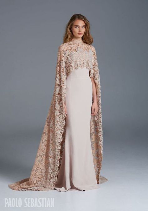 Paolo Sebastian Spring/Summer Collection - Brisbane Wedding Weekly - Stunning couture blush wedding dress with cape.: Naked Dresses, Sukienki Maksi, Baju Kahwin, Paolo Sebastian, Lace Cape, Pakaian Feminin, Popsugar Fashion, Modest Wedding, فستان سهرة