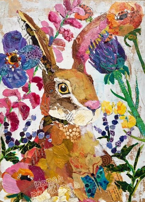 Rabbit Collage, Chalk Artwork, Applique Art, Collage Art Projects, Animal Quilts, Slow Stitching, Art Quilts, Art Classes, Mixed Media Art