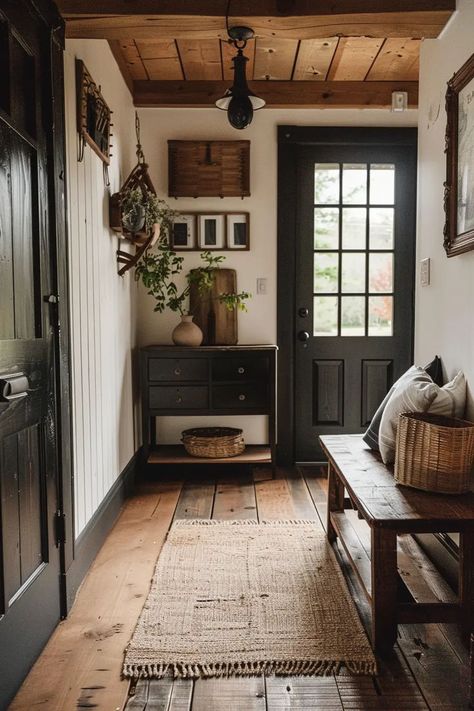 Entryway accent wall in a cozy modern cottage Cottage Entryway, Entryway Ideas, Modern Cottage, House Inspo, Modern Elegance, First Home, House Inspiration, Cozy House, Rustic Charm