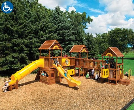 Rainbow’s commercial playground sets are perfect for community parks, private schools, churches, daycares, apartment complexes, campgrounds, and more! Call or Playground Specialist today 813-875-5500 Backyard Play Equipment, Outdoor Jungle Gym, Play Village, Daycare Playground, Neighborhood Playground, Community Playground, Public Playground, Kids Backyard Playground, Wooden Playground