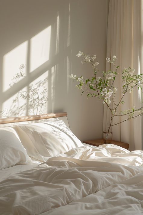 16 Minimalist Bedroom Clean Room Aesthetics, Clean Soft Aesthetic, Peaceful Room Decor, Vintage Minimalist Bedroom, White Clean Bedroom, Clean Space Aesthetic, White Bed Aesthetic, Soft White Bedroom, Soft Bedroom Ideas