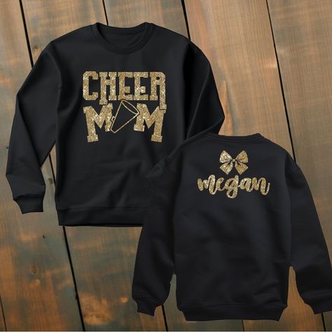 Cheer Mom Custom Sweatshirt Perfect Gift Idea Each Can Be Customized With Any Name Lots Of Color Choices Available Plus Sizes Available Up To 5x (Msg Me For A Listing) Cheer Mom Shirt, Cheer Mom Shirts, Football Cheer, Competitive Cheer, Cheer Coaches, Cheer Gifts, Mom Sweater, Cheer Shirts, Crewneck Design