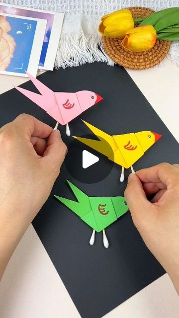 paper crafts creator on Instagram: "Title: "Crafting Birds with Ear Buds and Paper" Hashtag: #DIYCrafts #Upcycling #CreativeIdeas #HandmadeBirds #CraftsWithEarBuds" Clay Modelling, Crafts Origami, Paper Birds, Bird Crafts, Ear Buds, Paper Crafts Origami, Craft For Kids, Preschool Crafts, Kids Crafts