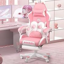 Kawaii Gaming Chair, Paw Cushion, Pink Gaming Chair, Sofa Lounger, Cute Computer, Pink Video, Cute Cat Ears, Game Chairs, Gamer Chair