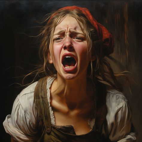 screaming peasant girl Angry Expression Art, Screaming Woman Reference, Woman Screaming Art, Female Rage Art Reference, Scared Woman Reference, Pain Expression Reference, Fear Expression Reference, Girl Screaming Reference, Woman Screaming Reference