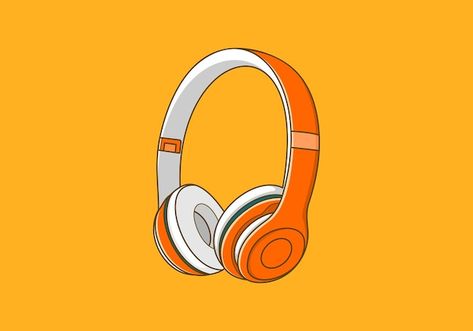 Headphones Illustration, Orange Headphones, Dibujo Simple, Dj Art, Art Journal Therapy, Vector Photo, Vector Design, Premium Vector, Headset