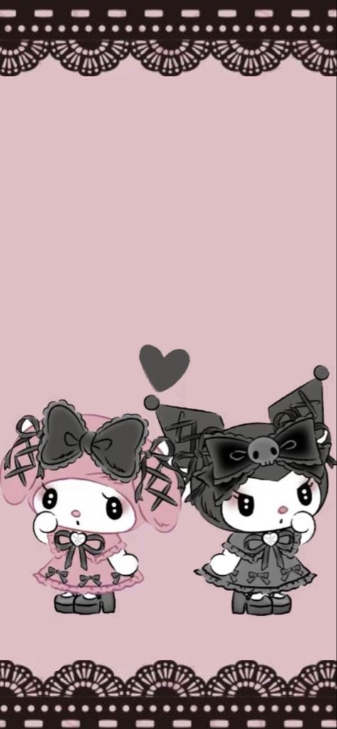 My Melody And Kuromi Background, Gothic Kawaii Wallpaper, Gothic My Melody, Goth Sanrio Wallpaper, My Melody Jirai Kei Wallpaper, Hello Kitty Goth Wallpaper, Jirai Kei Background, Gothic Pink Wallpaper, Jirai Kei Wallpaper Phone