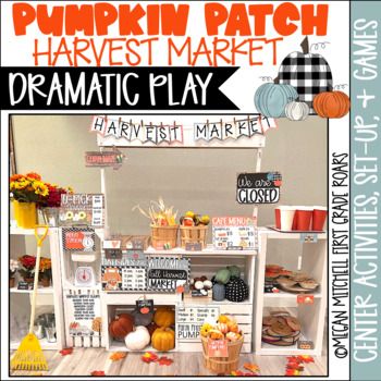 Fall Harvest Pumpkin Patch Dramatic Play Center Activities and Games Fall Harvest Dramatic Play, Harvest Market Dramatic Play, Pumpkin Patch Dramatic Play Center, Airport Dramatic Play, Pumpkin Patch Dramatic Play, Preschool Harvest, Morning Centers, Playing Preschool, Dramatic Play Themes