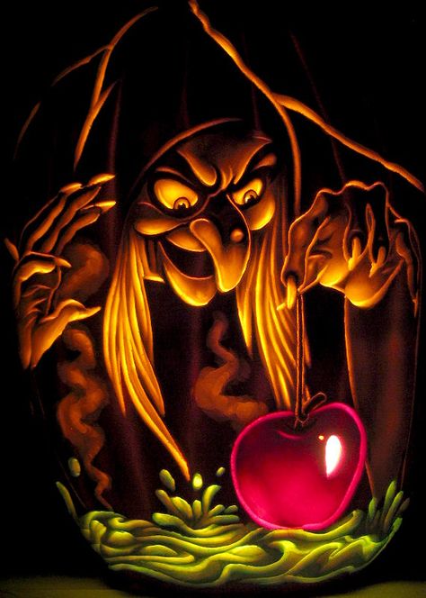 Snow Witch, Snow White Witch, Pumpkins Carving, Dark Disney Art, Evil Disney, Halloween Stencils, Witch Pumpkin, Dark Disney, Painting Snow