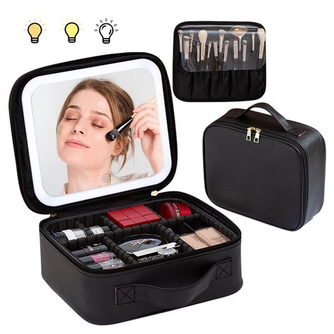 Buy Ouwald Makeup Bag, Travel Makeup Bag with LED Mirror, Makeup Train Case with Adjustable Dividers, Portable Makeup Cosmetic Bag Organizer, Black at Walmart.com Led Mirror Makeup, Makeup Carrying Case, Hanging Cosmetic Bag, Cosmetic Train Case, Large Toiletry Bag, Makeup Bag Travel, Cosmetic Bag Organization, Light Mirror, Travel Makeup Bag