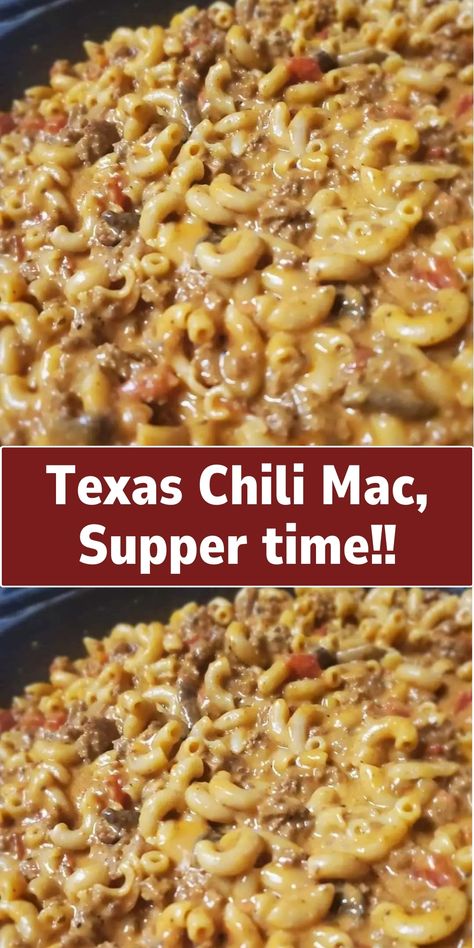 A robust and hearty dish combining the bold flavors of Texas chili with comforting macaroni pasta, topped with cheese and baked to create a satisfying dinner. Easy Simple Cheap Dinners, Easy Family Dinners On A Budget, Meal Ideas Using Ground Beef, Texas Chili Mac And Cheese, Ground Burger Recipes Casseroles, Easy Casserole Recipes Beef, Loaded Mac And Cheese Casserole, Taco Rotini Pasta, Ideas For Dinner With Ground Beef