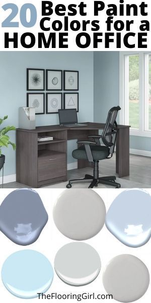 Calming Home Office Paint Colors, Inspiring Office Paint Colors, Attic Office Paint Colors, Grey Blue Office Ideas, Light Gray Office Walls, Best Paint Colors For Craft Room, Office Room Paint Colors, Colors For Office Walls Interiors, Wall Color Ideas For Office