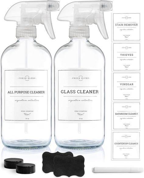 My favorite glass cleaning bottles for our homemade cleaners! Vinegar Glass Cleaner, Amber Spray Bottle, Brown Glass Bottles, Hair Spray Bottle, Plastic Spray Bottle, Amber Bottles, Waterproof Labels, Amber Glass Bottles, Cleaning Spray