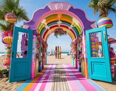 Coachella Theme, Wedding Pool Party, Event Entrance, Carnival Decorations, Event Booth, Summer Beach Party, Event Design Inspiration, Entry Gates, Exhibition Booth