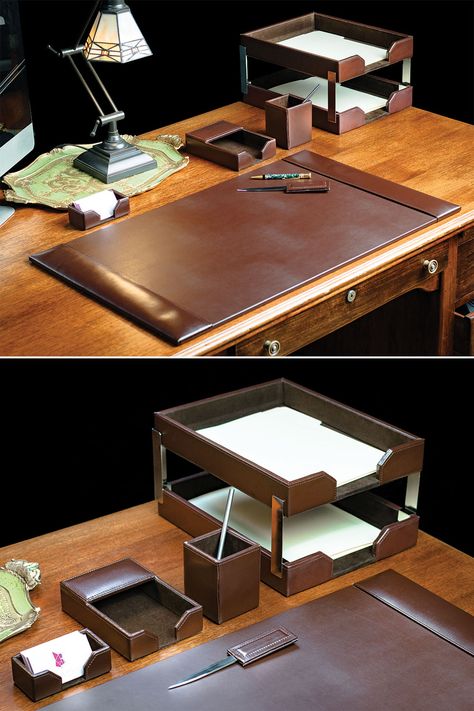 Home Office Accessories For Men, Leather Desk Set, Office Desk Decor For Work Men, Office Accessories For Work, Office Desk Decor For Work, Desk Accessories For Men, Lawyer Desk, Office Table Accessories, Leather Office Accessories