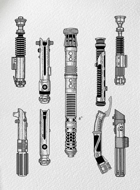 Lightsaber Drawing, Star Wars Tattoo Sleeve, Lightsaber Tattoo, Star Wars Art Drawings, Star Wars Symbols, Lightsaber Design, Sabre Laser, Star Wars Light, Star Wars Room