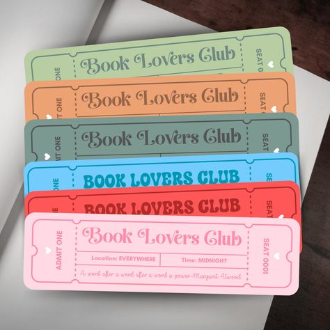 "❤️THIS IS A PHYSICAL BOOKMARK ❤️ Book lovers club gift: Modern Ticket Bookmarks with Margaret Atwood quote. Makes a Great Book Club Gift! Designed with the avid reader in mind. 📚 One-of-a-kind minimal bookmark. Its small size and price make it an ideal Christmas Stocking Stuffer.  ❤️ This ticket to a book club contains a quote from Margaret Atwood - 'A word after a word after a word is power\"  🍁 CANADIANS WHO WANT TO ADD A TASSEL - Order THE TASSEL HERE: https://doraemidesign.etsy.com/ca/listing/1621055605/book-lovers-club-bookmark-gift-for-book 🌎 US & INTERNATIONAL BUYERS - Unfortunately, we no longer offer bookmarks with tassels. Sending a bookmark outside of Canada costs $10+ for SHIPPING. If you are willing to pay $10 shipping, MESSAGE ME PLS. Each bookmark is Made-to-Order. 4 Col Book Lovers Club Bookmark, Bookmark With Books On It, Book Club Valentines Day, Book Club Craft Ideas, Book Lover Accessories, Book Club Bookmarks, Bookmakers Ideas, Book Club Crafts, Minimal Bookmark